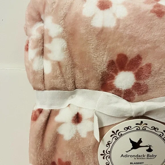 Adirondack Baby by Berkshire Baby Blanket Pinkish Brown White Floral Flowers - Picture 3 of 11
